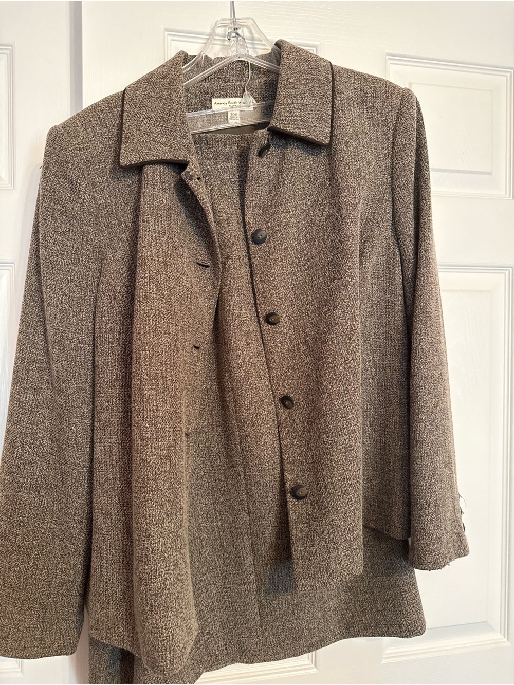 Amanda Smith Brown Tweed Button-Front Blazer Jacket